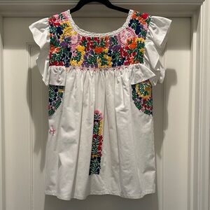 Mi Golondrina White Top with Multicolor Embroidery
